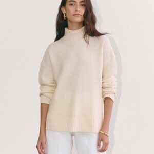 Everlane The Honeycomb Funnel Neck in Wool Cashmere - Bone XS